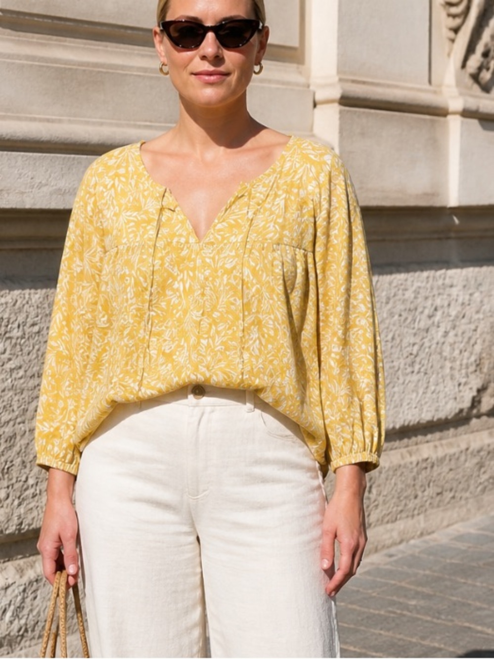 Style & Co. Yellow Floral V-Neck Tunic